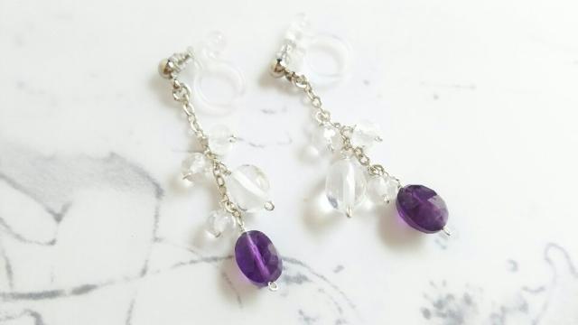 *アメジストと水晶のノンホールピアス*SF 20009 < 女性アクセサリー/時計  *アメジストと水晶のノンホールピアス*SF 20009  < 女性アクセサリー/時計の