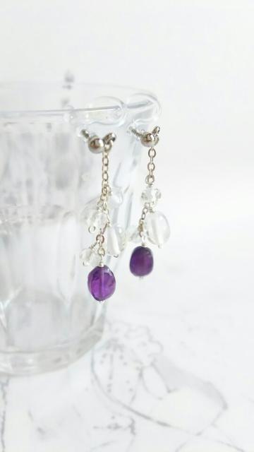 *アメジストと水晶のノンホールピアス*SF 20009 < 女性アクセサリー/時計  *アメジストと水晶のノンホールピアス*SF 20009 < 女性アクセサリー/時計の