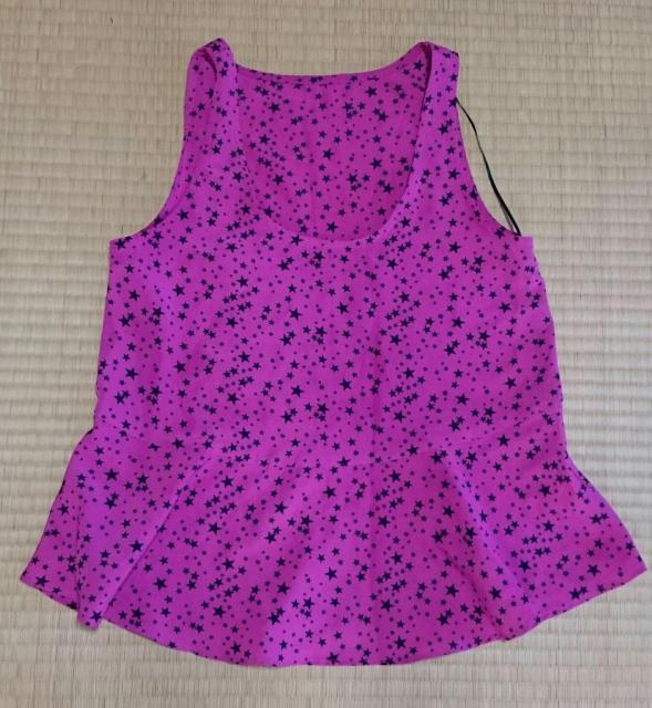 ピンク 黒 星柄 キャミソール 袖無しチュニック タンクトップ < 女性ファッション  ピンク 黒 星柄 キャミソール 袖無しチュニック タンクトップ  < 女性ファッションの