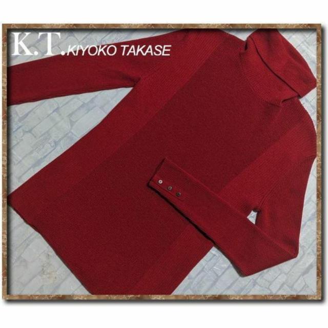 K.T キヨコタカセ 切替タートルニット 赤 < 女性ファッション  K.T キヨコタカセ 切替タートルニット 赤  < 女性ファッションの