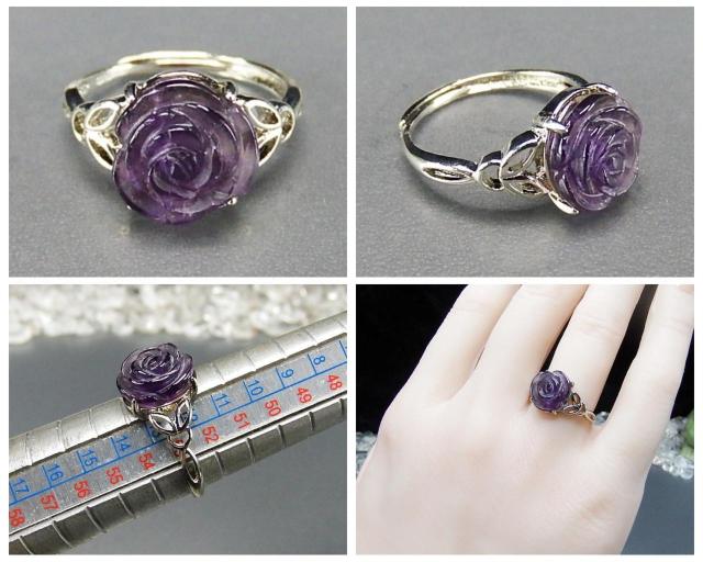 アメジストバラ手彫り指輪リングウサギAAA天然石約12.5号U3-07 < 女性アクセサリー/時計  アメジストバラ手彫り指輪リングウサギAAA天然石約12.5号U3-07 < 女性アクセサリー/時計の
