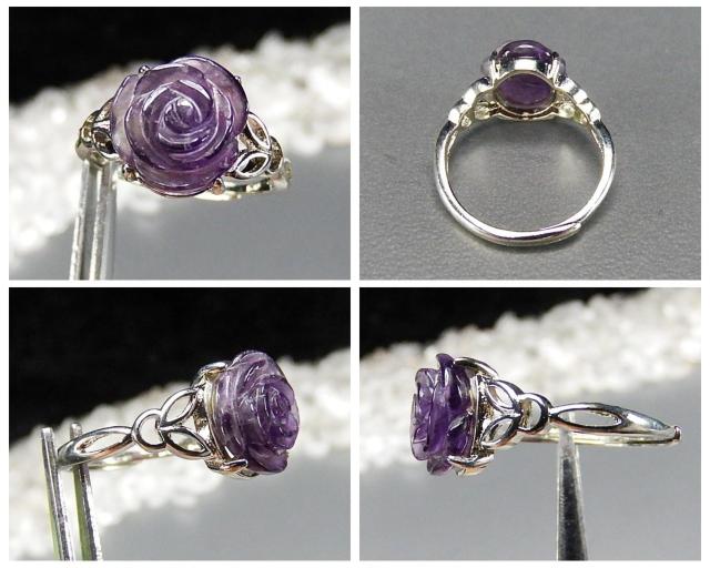 アメジストバラ手彫り指輪リングウサギAAA天然石約12.5号U3-07 < 女性アクセサリー/時計  アメジストバラ手彫り指輪リングウサギAAA天然石約12.5号U3-07 < 女性アクセサリー/時計の