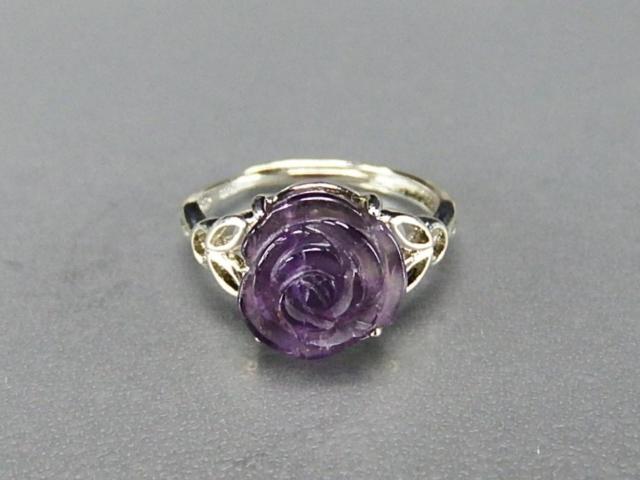 アメジストバラ手彫り指輪リングウサギAAA天然石約12.5号U3-07 < 女性アクセサリー/時計  アメジストバラ手彫り指輪リングウサギAAA天然石約12.5号U3-07 < 女性アクセサリー/時計の