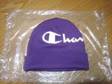 新品 Champion チャンピオン ニットキャップ パープル紫 ロゴ LOGO ビーニー