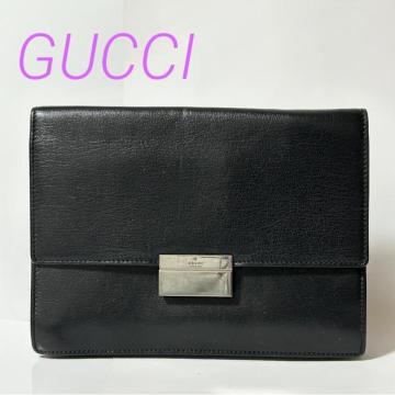 GUCCI �O�b�` 018�E1013�E002122 ���U�[ �Z�J���h�o�b�O �N���b�`�o�b�O �u���b�N