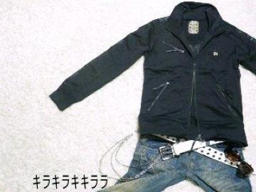 【MIDAS】《New》バック刺繍★ラインレザー調*ジャージジャケット<ブラックL>