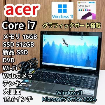 Acer Corei7 16GB SSD512GB DVD WebJ Windows11 Office2024 Word