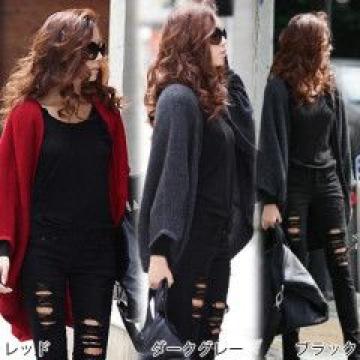 《New》EMODA系★ざっくりモモンガ・ドルマンニット*大判ストール風カーディガン<ブラック>