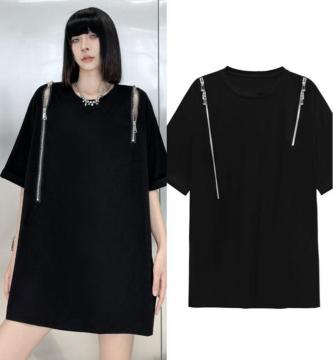 肩ファスナー チュニック  ロングtシャツ  ゆったり ダブルファスナー 大きいサイズ