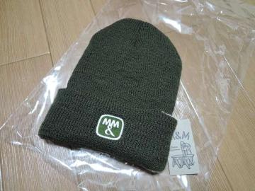 新品エムアンドエムM&MニットキャップOLIVEロゴ