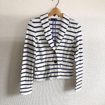 ◆TOMMY HILFIGER/トミーヒルフィガー◆スウェット生地ジャケット★ホワイト×ネイビーボーダーS*美品