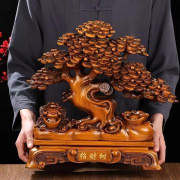 超お買い得3790円★ゴールデンカエル 幸運の木 風水財神 - 金貨付きレジン製マネーツリー&カエル置物