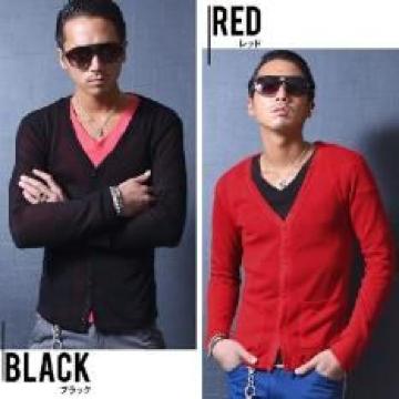 【PLACE PLAN】お兄.カジュアル♪肩掛け.腰巻き ニットカーディガン レッド