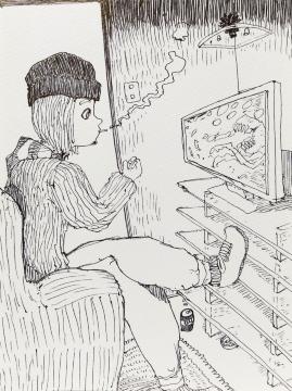 オリジナルイラスト 手描きイラスト 映画 ハンドメイド 絵 原画 モノクロ 白黒 アナログ アート 自作 インテリア