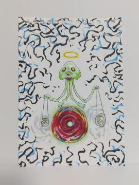 オリジナルイラスト 手描きイラスト G 宇宙人 ハンドメイド 絵 カラー コピック 自作 アナログ アート 原画 art