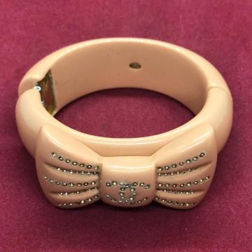 レア 正規品 シャネル CoCo ラインストーン リボン バングル サーモンピンク