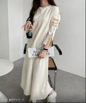 Alma Design 楊柳 配色メロー 長袖ワンピース