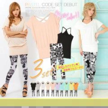 フルコーデ♪ドルマンワンピ&キャミソール&花柄レギンス 3点セット ブラック