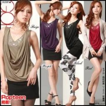 【夢展望】可愛い♪Popteen掲載 キラキラビジュー付ワンピ ブラック