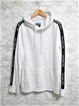 ☆Abercrombie&Fitch アバークロンビーアンドフィッチ テープ ロゴ プリント プルオーバー パーカー/メンズ/M