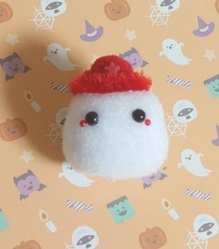 ハンドメイド♪ポンポンフェイスブローチ★ハロウィンver★おばけB