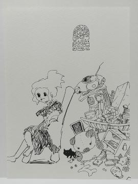 オリジナルイラスト 手描きイラスト 部屋 ハンドメイド 絵 原画 モノクロ アナログ アート インテリア illustration