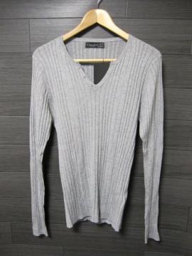 □ZARA/ザラ 細身3B長袖ストライプ ニット/メンズM/グレー☆新品