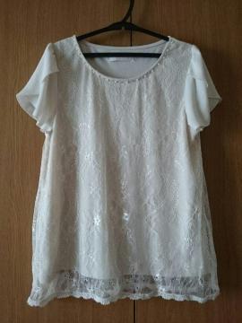 anySiS☆重ねレースデザインカットソー★パール☆シフォンフリル袖☆