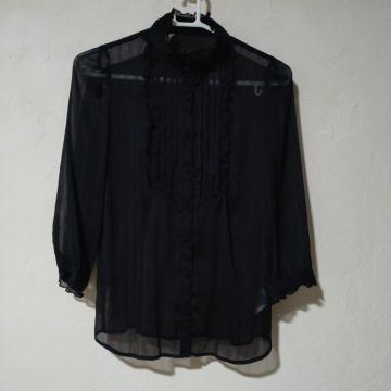 コムサイズム ブラックシフォン7分袖ブラウス