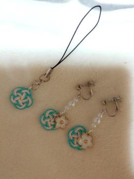 新品、ハンドメイド、水引、イヤリング、梅結び
