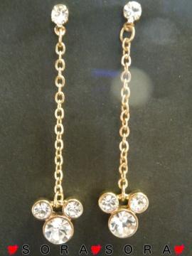 ディズニー【ミッキー】Disney刻印入♪ゆらゆら キュービックジルコニアピアス