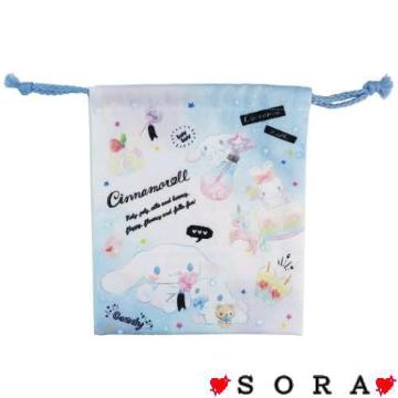 【シナモロール】可愛い♪お弁当.コップ.洗面具.コスメ.小物入 マチ付巾着袋