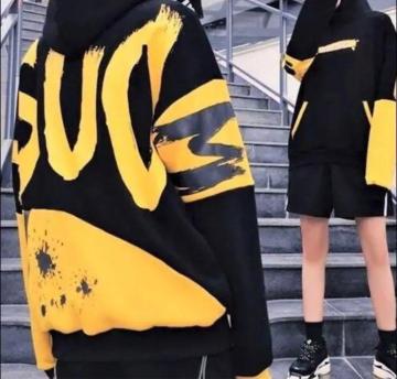 黄色×黒 ストリート ロゴパーカー オーバーサイズ