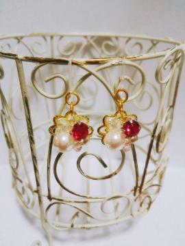 お花ローズダイヤ&パール&クリスタルローズスワロ樹脂フック☆