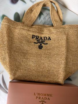 PRADA �v���_ MILANO ���S �X�g���[ �g�[�g�o�b�O �x�[�W�� ���t�B�A�� �n���h�o�b�O
