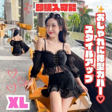 ✨おしゃれに体型カバー♡スタイルアップ水着✨ ビキニ 水着/ブラック/XL