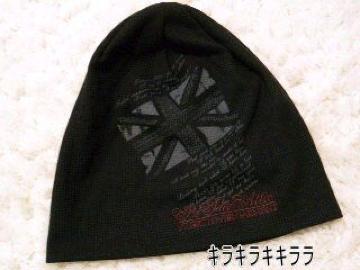 【in the attic】《New》ロゴ刺繍★ユニオンジャック プリント*ニット帽<ブラック