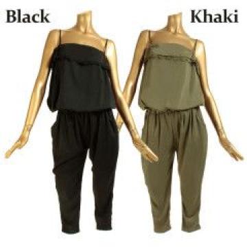 美ライン♪胸元フリル&レース オールインワン カーキ