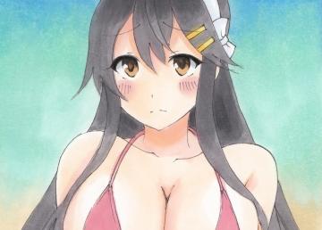 自作イラスト 艦これ 榛名 ビキニ