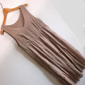 ◆柳楊マキシワンピ◆ブラウンM*裏地付き★海コーデ部屋着♪