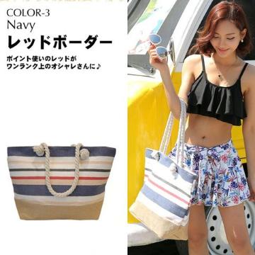 《New》旅行/レジャー★大容量★帆布*ショルダーバッグ【ボーダー柄】