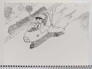 オリジナルイラスト 手描きイラスト 滑走 飛行機 ハンドメイド インテリア 絵 原画 モノクロ 白黒 アナログ アート 自作