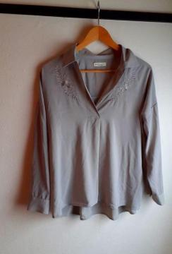 earth music&ecology◆ シフォン 胸元花柄刺繍 ブラウス シャツ F