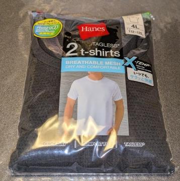 Hanes TAGLESS 2t−shirts クルーネックTシャツ ブラック 4L 2枚組 新品 未使用 メッシュ ヘインズ