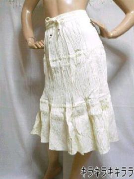 《New》ナチュラル★裾.刺繍・レース切替*ロングスカート<アイボリーL>