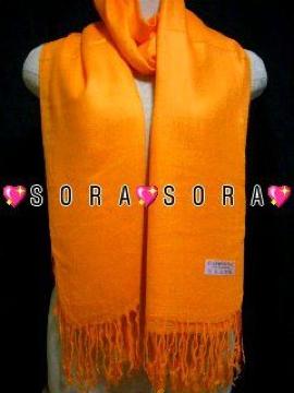 DIVA系♪大判パシュミナストール フリンジ付 オレンジ