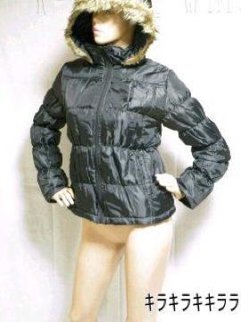 《New》美ライン★2way・シャーリング*中綿ダウンジャケット<ブラックM>