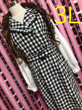 新品タグあり★3L★激カワ★ブラウス一体化チェック柄ワンピ