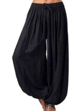 アジアン エスニック サルエル ロングパンツ 黒 無地 ゴム 男女兼用 ゆったり