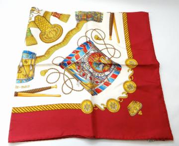 HERMES �G�����X �J��90 LES TAMBOURS �^���u�[���̑��� �V���N�X�J�[�t �}���`�J���[��USED���y���������z